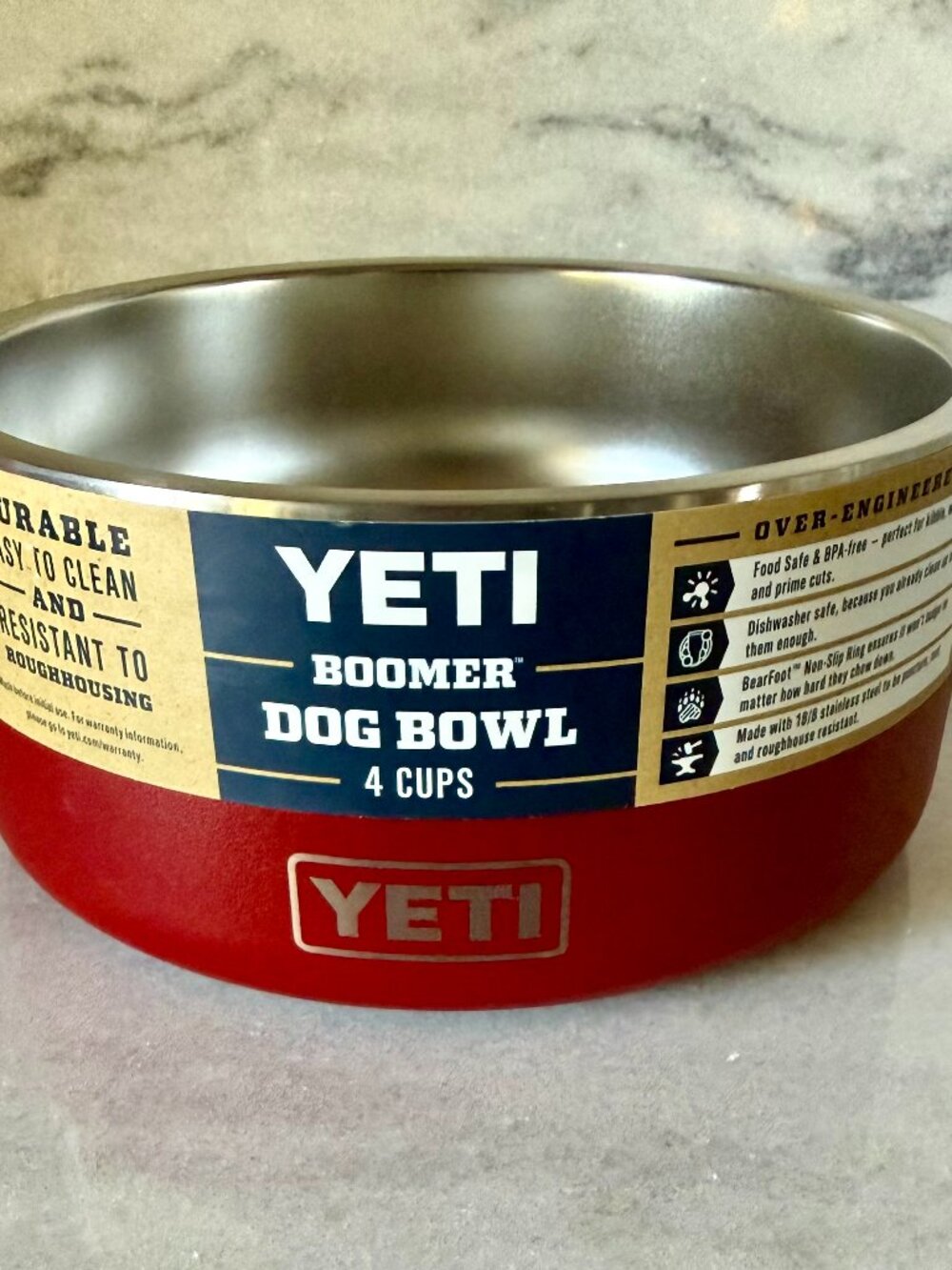 Yeti Boomer Brick Red Dog Bowl 4 Cup Brand New